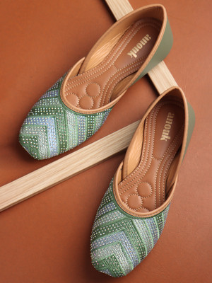 ANOUK Ethnic Embroidred Jutis and Mojaris Bellies For Women(Green , 7)