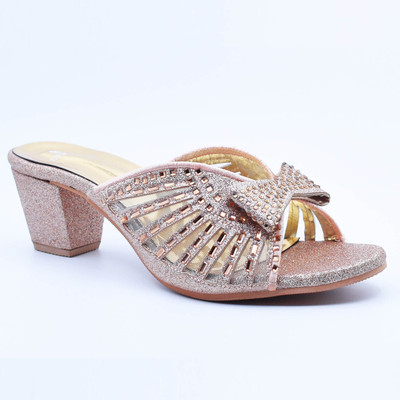 Hardwood Women Heels(Gold , 7)