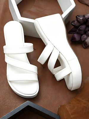 TRYME Women Wedges(White , 8)