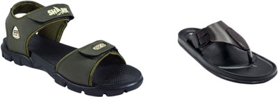 Classica Men Sandals(Brown, Green , 8)