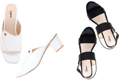 Todhwear Women Heels(White, Black , 5)