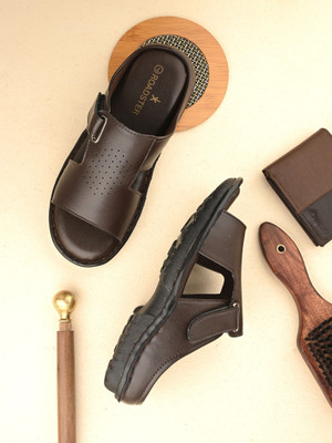 Roadster Stylish Dual Strap Buckle Design Men Sandals(Brown , 6)