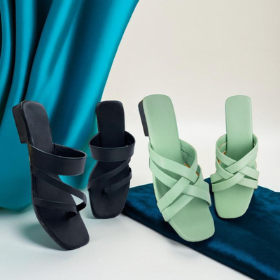 Shoebration Women Flats(Black, Green , 5)