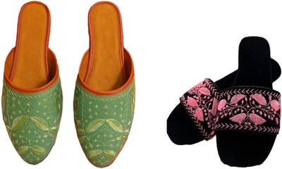 Dualstep Women Flats(Green, Black, Pink , 7)