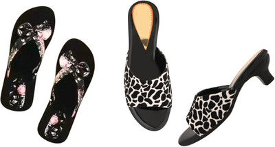 Komfy Women Heels(Black, Multicolor , 7)