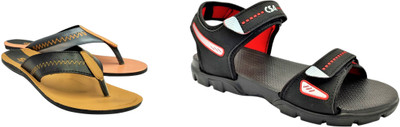 Classica Men Sandals(Black, Red, Tan , 6)