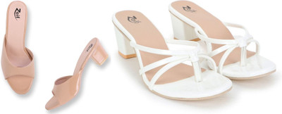Zaif Women Heels(White, Beige , 7)
