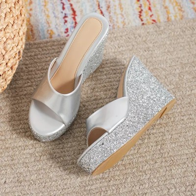 Kiwaoo Women Wedges(Silver , 8)