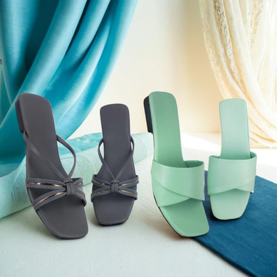 Shoebration Women Flats(Green, Grey , 5)