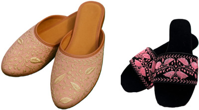 Dualstep Women Flats(Pink, Black, Pink , 6)