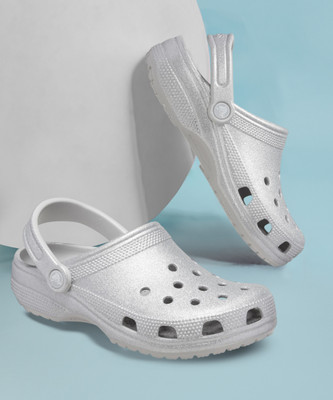 CROCS Classic Glitter Women Clogs(Silver , 6 UK/India)