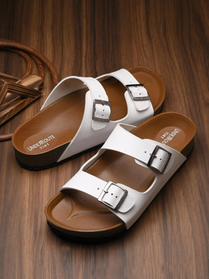 UNDERROUTE Stylish Dual Strap Buckle Design Men Sandals(White , 8)