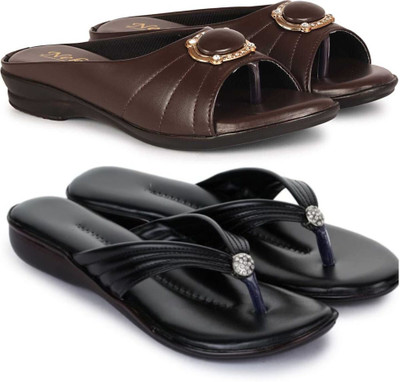 Nekii Traders Women Flats(Brown, Black , 6)