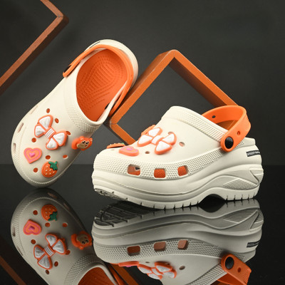 Footup Super Soft|Orthopedic|Comfortable|Lightweight|Diabetic Women Clogs(Orange , 8)
