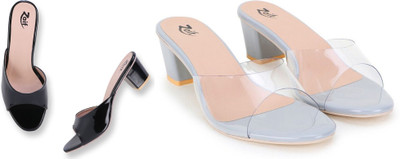 Zaif Women Heels(Black, Grey , 7)
