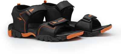 asian Men Sandals(Black, Orange , 7)