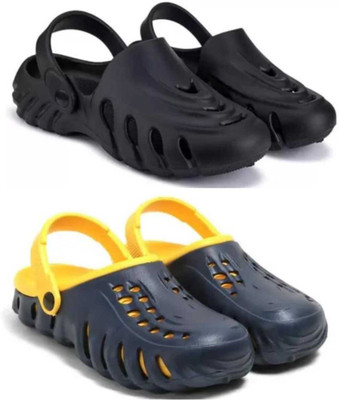 hxn Men Clogs(Black, Navy , 8)