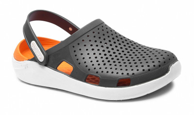 Slider style Men Clogs(Grey, Orange , 7)