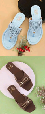 HunarPaon Women Flats(Blue, Brown , 9)