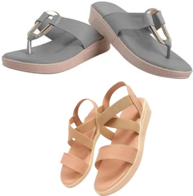 mp collection Women Heels(Grey, Beige , 4)