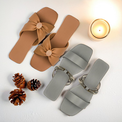 SAYERA Women Flats(Grey, Brown , 5)