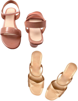 Goraiya Women Heels(Pink, Gold , 9)
