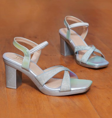 jm looks Women Heels(Silver , 7)