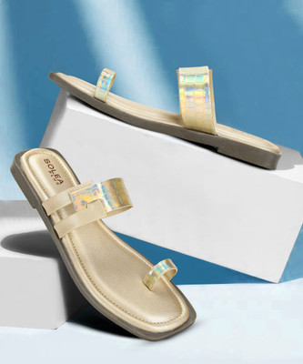 Paragon RK6025L Women Sandals Stylish Comfortable Durable Dailywear Easy Slip on Flats Women Flats(Gold , 5)