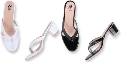 Zaif Women Heels(Black, White , 5)