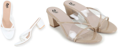 Zaif Women Heels(Beige, White , 7)