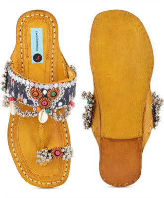 PehnawaCraft Ikkat Original Handcrafted Kolhapuri Women Flats(Multicolor , 6)