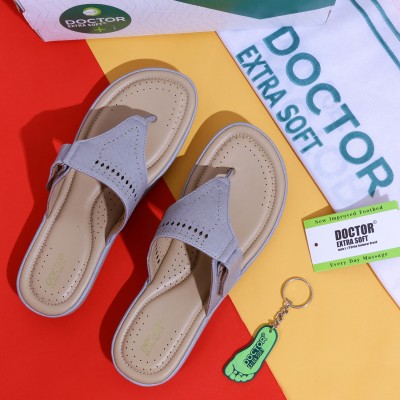 DOCTOR EXTRA SOFT Flat Memory Foam Slippers/FlipFlops Comfortable Sandals Adjustable Strap Women Grey Flats
