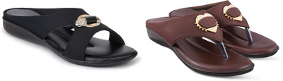 hunyza footwear Women Flats(Black, Brown , 8)