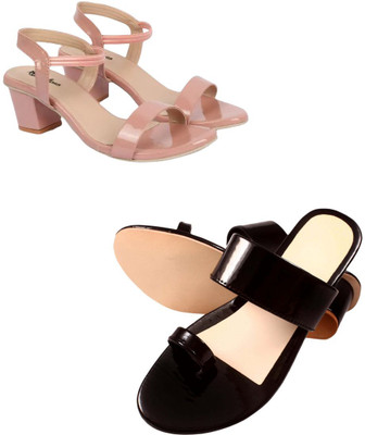 Goraiya Women Heels(Pink, Black , 7)