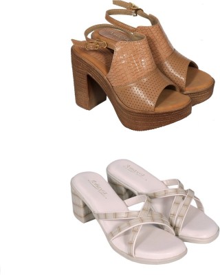 Amayra Collections Women Beige, Off White Heels