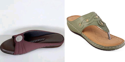 hunyza footwear Women Flats(Brown, Green , 6)