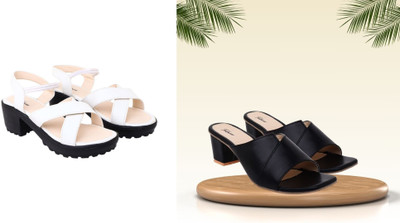 Todhwear Women Heels(Black, White , 8)
