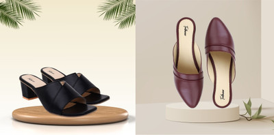 Todhwear Women Heels(Black, Maroon , 5)