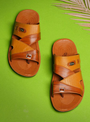Pu-Pine Trending Stylish Slipper Flipflop Men Sandals(Tan , 8)