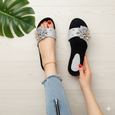 RuWin FASHION Women Flats(Grey , 4)