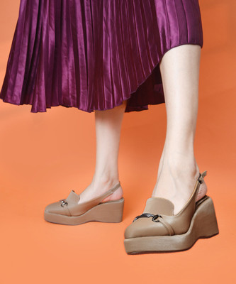 jm looks Women Wedges(Beige , 3)