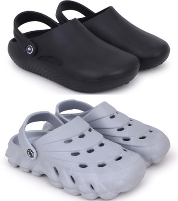 Pampy Angel Men Combo Pack of 2, Ultra cushion, Flipflops, Slipper, Slides, Sandal, Clogs Men Casual(Black, Grey , 6)