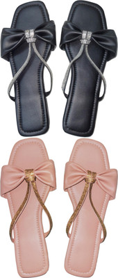 XiZUii Women Flats(Black, Pink , 5)
