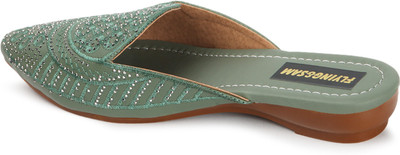 FLYING&SAM Women Flats(Green , 8)