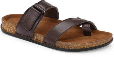 KASTAVA Cross Strap Synthetic Toe Ring Men Sandals(Brown , 7)