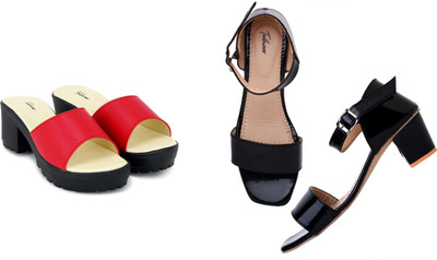 Todhwear Women Heels(Black, Red , 8)