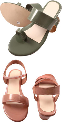 Goraiya Women Heels(Green, Grey, Pink , 4)