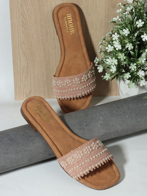 ANOUK Women sandal Pair of Embellished Fashion Open toy for girls Women Flats(Pink , 8)