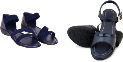 PMS Women Wedges(Grey, Blue , 8)