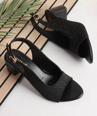 KILLER PT-S-34 Lightweight Comfort Summer Trendy Premium Stylish Party disigin Women Heels(Black , 4)